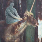 Symbolist around 1900, Girl on a unicorn in forest - photo 2