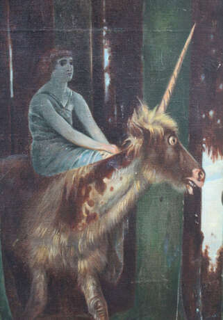 Symbolist around 1900, Girl on a unicorn in forest - Foto 2