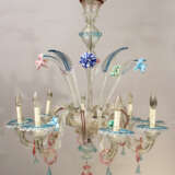 Venetian chandelier in blossom shape with 8 branches in S shape with wide tazzas and flower rings - фото 2