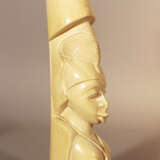 Two African ivory sculptures of male and female portraits, on wooden stands - фото 2