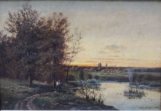 Victor Leon Dupré (1816-1879), Landscape with fishers by a river - Foto 2