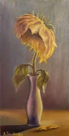 Painting “Sad sunflower”, Canvas, Oil paint, Still life, Russia, 2020 - photo 1