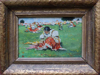 Unknown artist, Czech or Slovakian girl sitting on a meadow