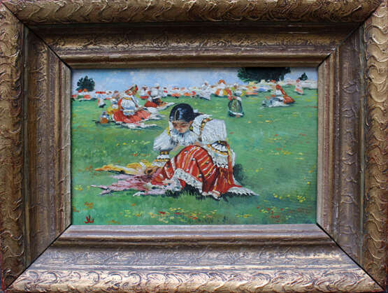 Unknown artist, Czech or Slovakian girl sitting on a meadow - Foto 1