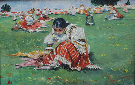 Unknown artist, Czech or Slovakian girl sitting on a meadow - Foto 2