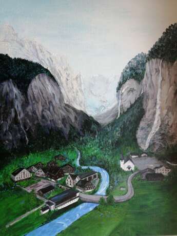 Painting “the magic of the mountains”, Cardboard, Acrylic paint, Landscape painting, 2020 - photo 1