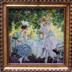 Edward Cucuel (1875-1954)-attributed, Two girls by a table