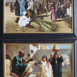 J. G. Vicent, orientalist 20th Century, Pair of paintings with oriental music in a street and market sellers - photo 1