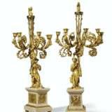 A PAIR OF CHARLES X ORMOLU AND WHITE MARBLE FIVE-LIGHT CANDE... - фото 1