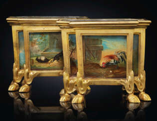 A PAIR OF LOUIS XV ORMOLU-MOUNTED PAINTED COPPER CACHE POTS ...