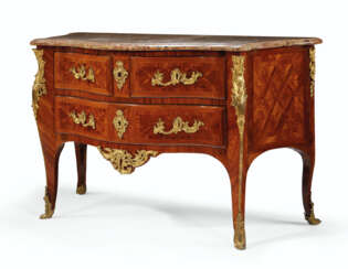 A LOUIS XV ORMOLU-MOUNTED TULIPWOOD AND KINGWOOD COMMODE