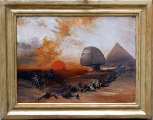 Ippolito Caffi (1809–1866)-attributed, A caravan resting in front of the Grand Sphynx