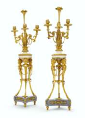 A PAIR OF LATE LOUIS XVI ORMOLU-MOUNTED WHITE AND GRAY MARBL...