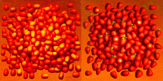 Chinese artist, Pair of still lives with tomatos and strawberries - Foto 1
