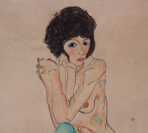 Egon Schiele (1890-1918)-after, Female nude with green stockings - photo 2