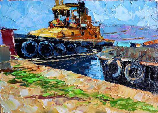 Painting “Tugs”, Cardboard, Oil paint, Impressionist, Marine, 2020 - photo 1