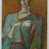 Painting “Morning coffee”, Cardboard, Acrylic paint, Suprematism, Mythological, 1990 - photo 1