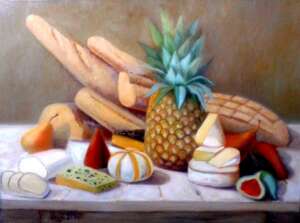 Still life with pineapple an cheese