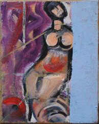 Tonio Nateri (1930-2003), Female nude, oil on board, the borders with groove design, on the reverse described. 