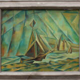 Lyonel Feininger (1871-1956)-manner, Ships on the sea, oil on canvas, described bottom right, framed. - photo 1