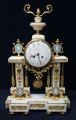 White marble portal table clock with fire guilding ornaments and We