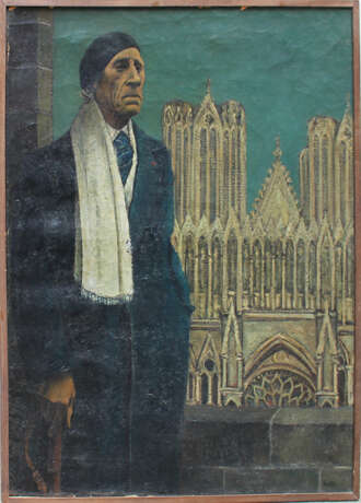 Symbolist School, Portrait of Paul Fort (1872 – 1960) in front of a Gothic church - Foto 1