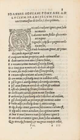 PONTANO, Giovanni Gioviano (1429-1503) - Quae in hoc enchyridio contineantur Urania seu de stellis libri quinque [CON:] Amorum libri duo - фото 1