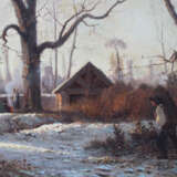Adolphe Appian (1818-1898), Romantic winter landscape with farmers collecting wood and warming by the fire - Foto 1