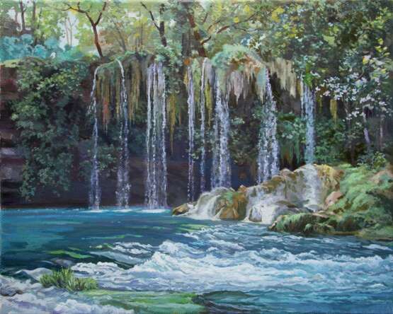 Painting “Waterfall in Antalya”, Canvas, Oil paint, Realist, Landscape painting, Russia, 2020 - photo 1