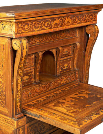 A NORTH ITALIAN WALNUT, FRUITWOOD, TULIPWOOD AND MARQUETRY SECRETAIRE-A-ABATTANT - photo 2