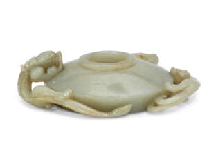 A CHINESE GREENISH-WHITE JADE 'DRAGON AND CHILONG' WATER POT