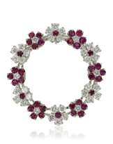 J.E. CALDWELL & CO. RUBY AND DIAMOND BROOCH