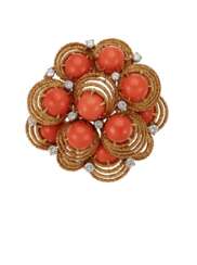 CARTIER CORAL AND DIAMOND BROOCH