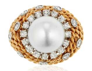 CULTURED PEARL AND DIAMOND RING
