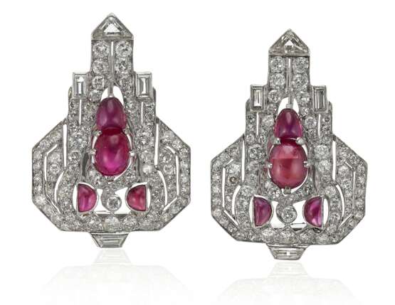 PAIR OF RUBY AND DIAMOND CLIP BROOCH-EARRINGS - photo 1