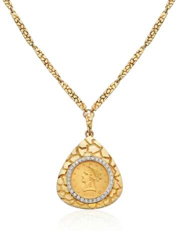 GOLD AND DIAMOND COIN NECKLACE - фото 1