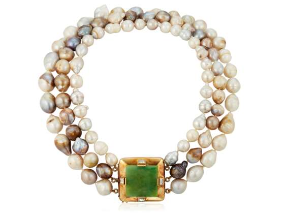 CULTURED PEARL, DIAMOND AND JADE NECKLACE - photo 2