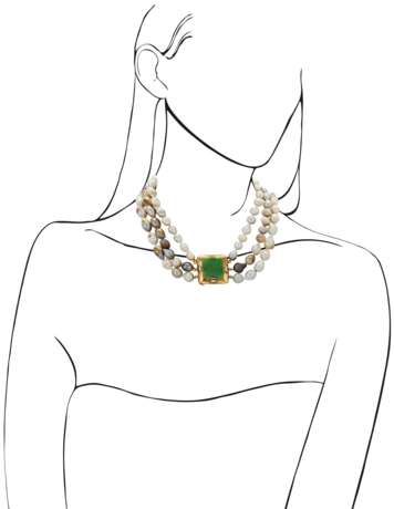 CULTURED PEARL, DIAMOND AND JADE NECKLACE - Foto 4