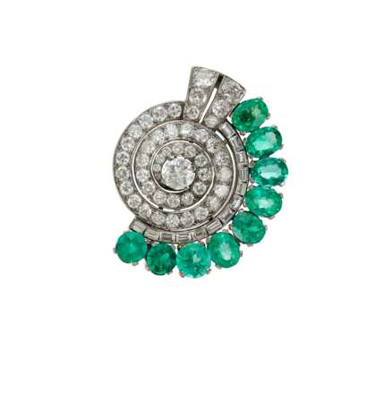 EMERALD AND DIAMOND BROOCH WITH GIA REPORT - photo 1