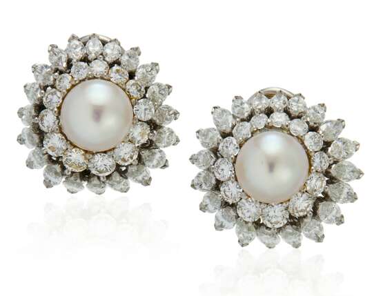 NATURAL PEARL AND DIAMOND EARRINGS WITH GIA REPORT - photo 1