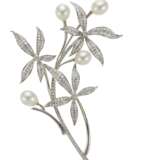 CULTURED PEARL AND DIAMOND FLOWER BROOCH - Foto 1