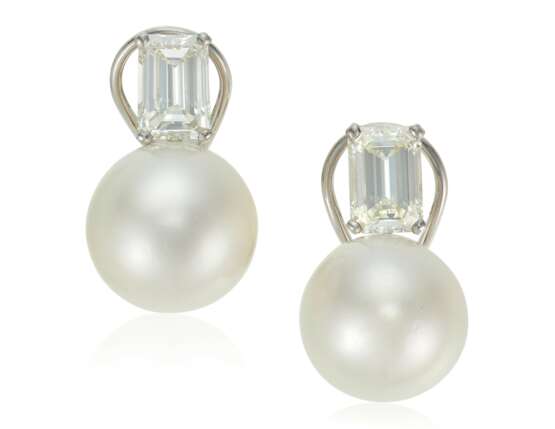 CULTURED PEARL AND DIAMOND EARRINGS WITH GIA REPORTS - Foto 1