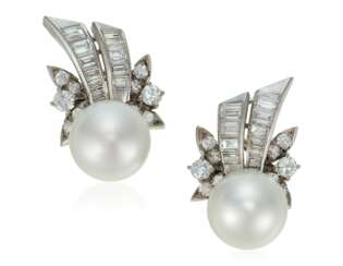 CULTURED PEARL AND DIAMOND EARRINGS