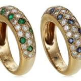 Cartier. CARTIER PAIR OF SAPPHIRE, EMERALD AND DIAMOND 'MIMI' RINGS - фото 1