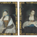 A PAIR OF CHINESE EXPORT REVERSE-GLASS PAINTINGS OF EUROPEAN LADIES - Foto 1