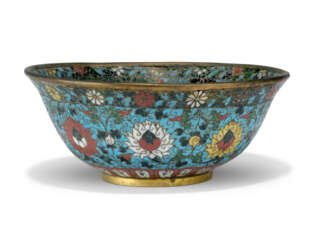 A CHINESE CLOISONNE ENAMEL TURQUOISE-GROUND BOWL