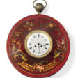 A FRENCH SCARLET, POLYCHROME AND GILT TOLE PEINTE STRIKING WALL CLOCK - Auktionsarchiv