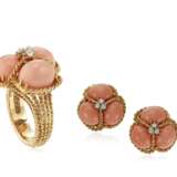 CORAL AND DIAMOND RING AND EARRINGS - Foto 1