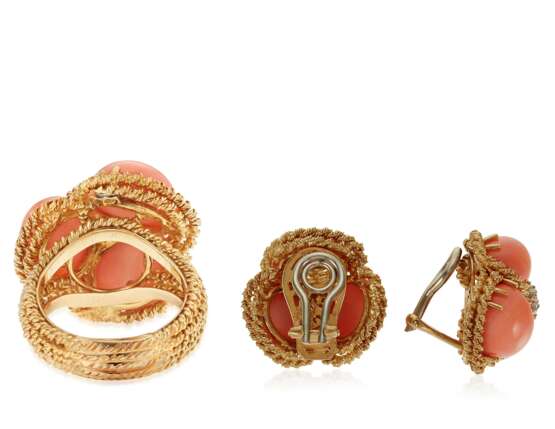 CORAL AND DIAMOND RING AND EARRINGS - photo 2