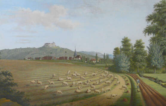 Johann Krüppel, Weite Landschaft mit Schäfer und Blick auf die Veste Coburg (1813) - Foto 1